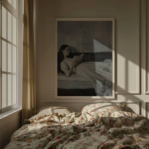 Original Dark Literary Art Print + Digital Copy,  Dreamy  Woman Reading - Picture 7 of 11